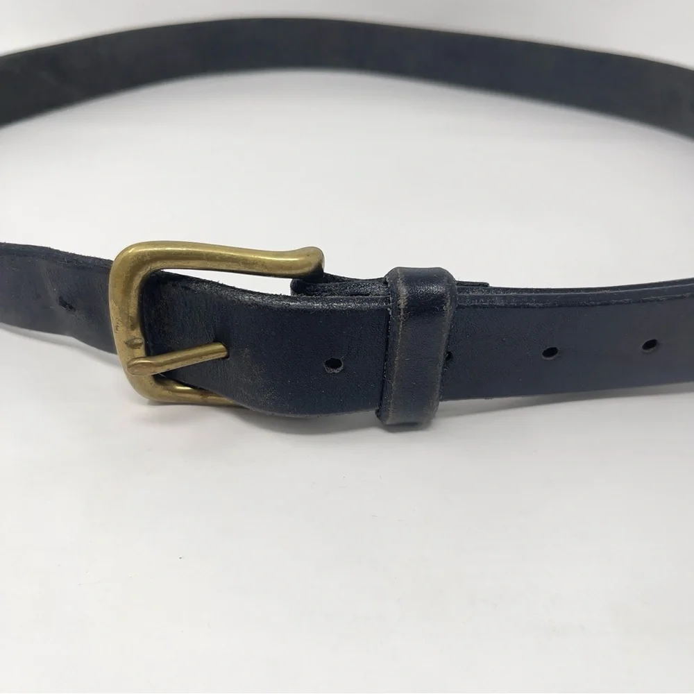 Vintage Eddie Bauer Black Thick Leather Belt, Brass Buckle Classic‎